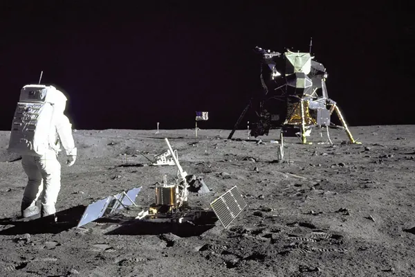 Far above the Earth, NASA's Apollo lunar lander put astronauts on the moon