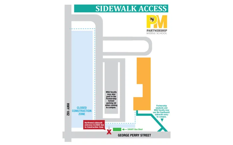 Partnership Middle School walkway temporarily closing for construction