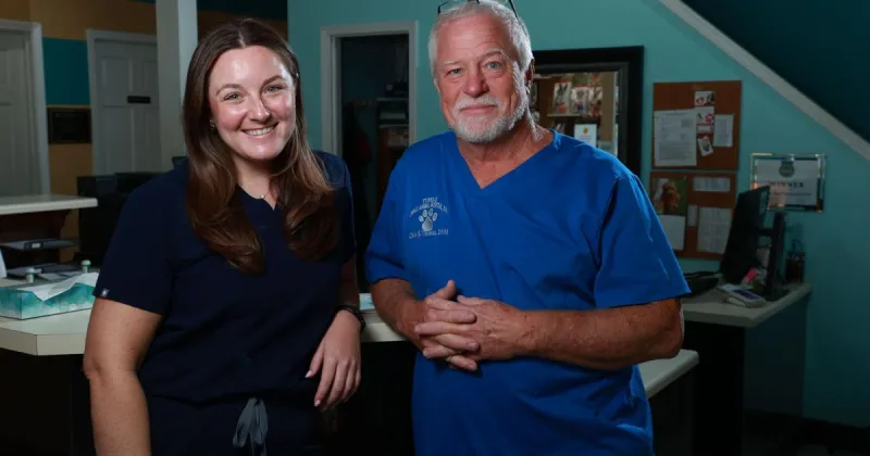 Daughter joins veterinary practice, works closely with her dad