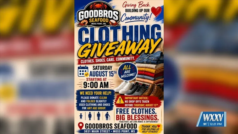 Good Bros Seafood hosting clothing giveaway in Moss Point