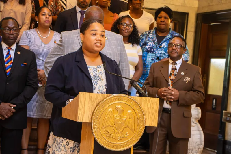 GALLERY -- The ACLU of Mississippi and a coalition of voting rights organizations gathered at the Mississippi State Capitol for a press conference focused on fairness...