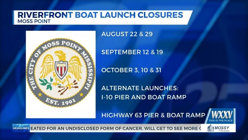 City of Moss Point announces Riverfront boat launch closures