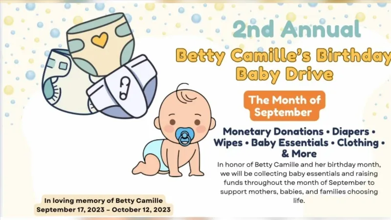 2nd annual Betty Camille's Birthday Baby Drive