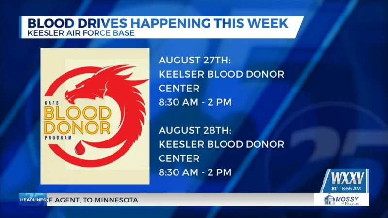 Blood drives scheduled at Keesler Air Force Base