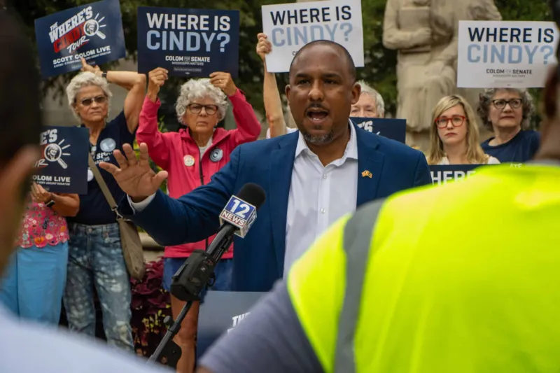 GALLERY -- U.S. Senate candidate and District Attorney Scott Colom held an accountability news conference in downtown Jackson, calling on U.S. Sen. Cindy Hyde-Smith...