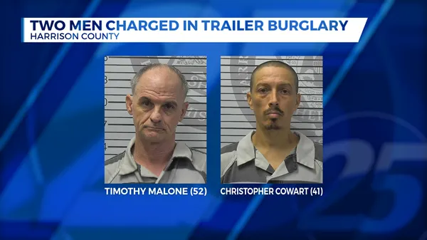 Two men charged in trailer burglary in Harrison County