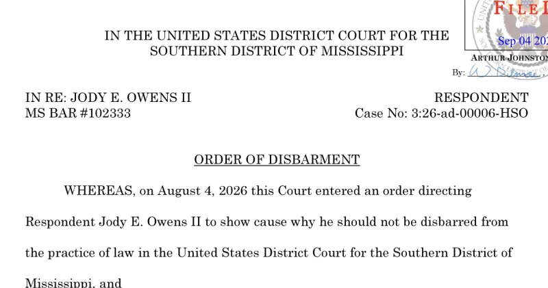 Owens Disbarred in Federal Court