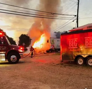 Semi-truck destroyed by fire near Williamsville