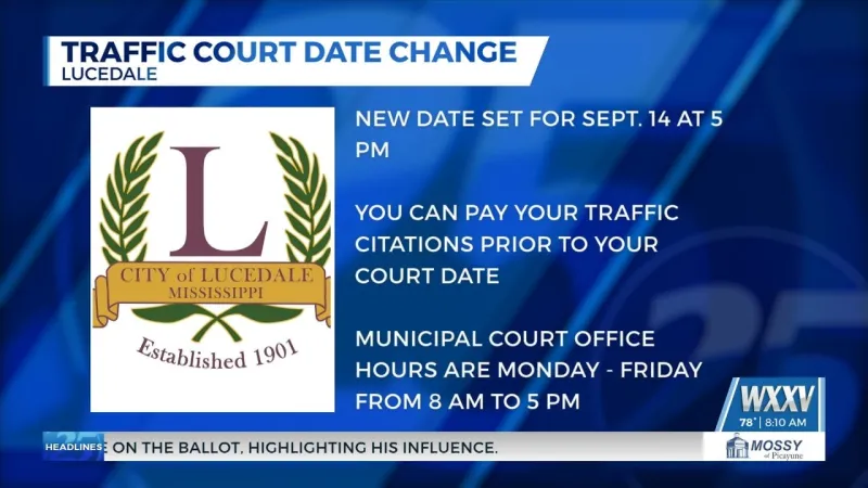 Lucedale traffic court moved up one week
