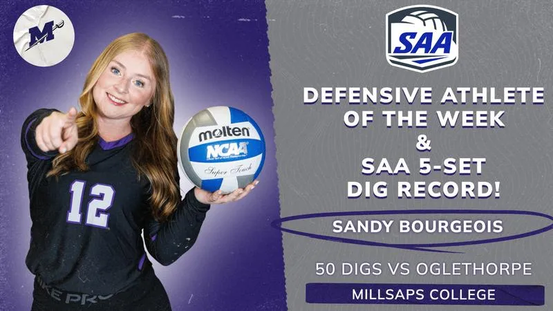 Sandy Bourgeois Sets SAA Record, Named Defensive Athlete of the Week