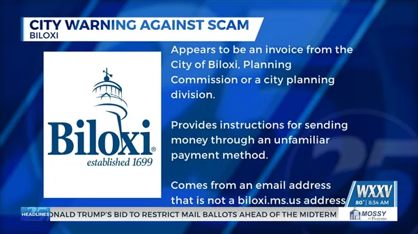 City of Biloxi warning against invoice scam