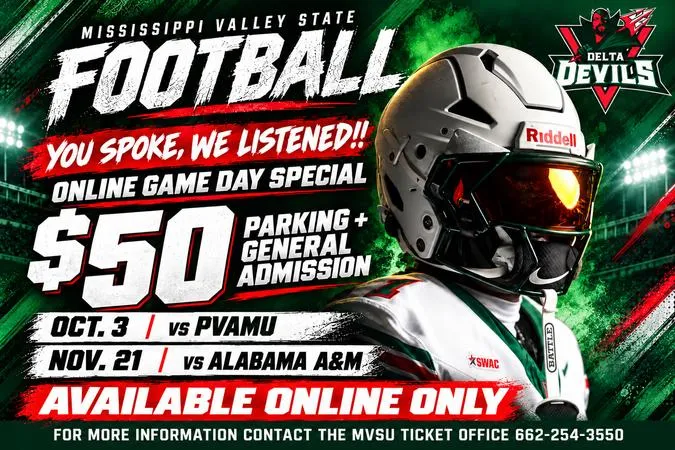 MVSU Athletics Announces Online Football Game Day Special