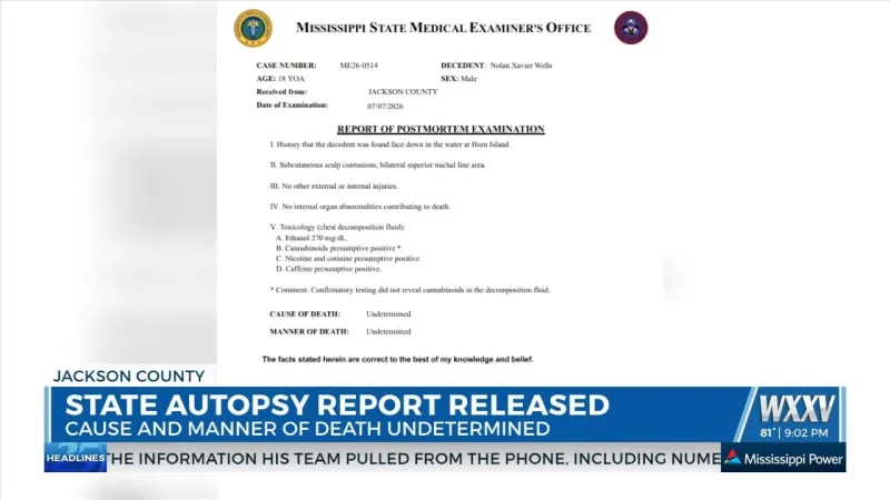State Medical Examiner Office's autopsy report in Nolan Wells case released