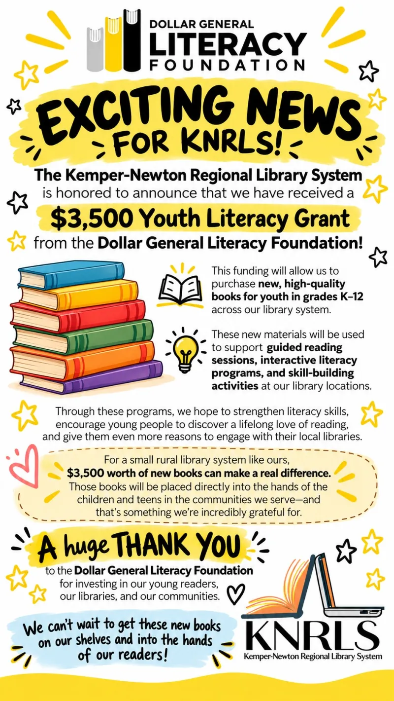 Kemper-Newton Libraries Receive $3,500 Grant