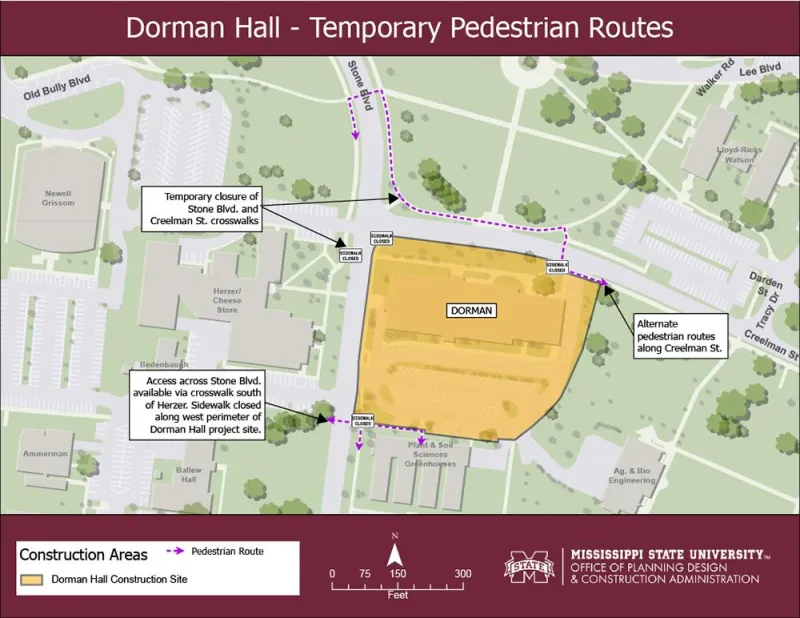 Dorman Hall renovation prompts temporary sidewalk closure