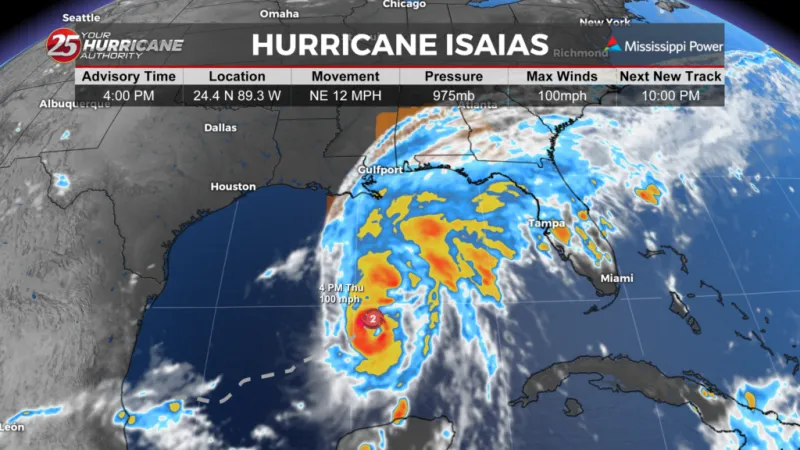 Hurricane Isaias now a category 2 storm