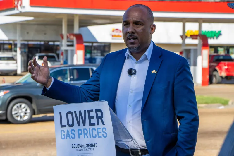 GALLERY -- U.S. Senate candidate and District Attorney Scott Colom announced a proposal aimed at addressing rising gas and diesel costs for Mississippians