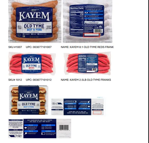 Kayem Foods Inc. Recalls Meat and Poultry Products Due to Possible Temperature Abuse