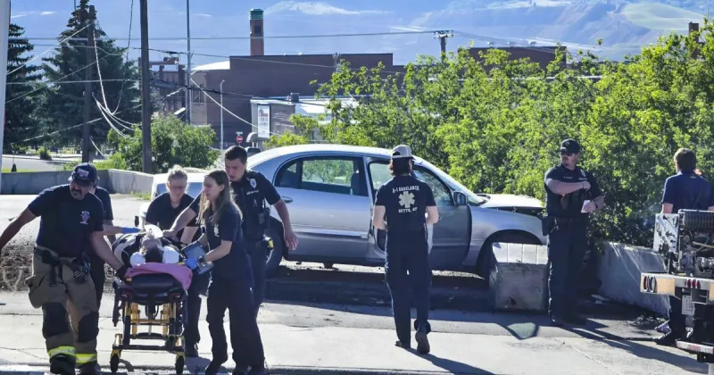 Car strikes pedestrian before striking Subway restaurant in Butte; victim hospitalized
