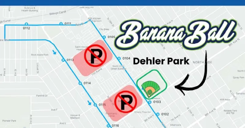 MET Transit Banana Ball bus service to Dehler Park map