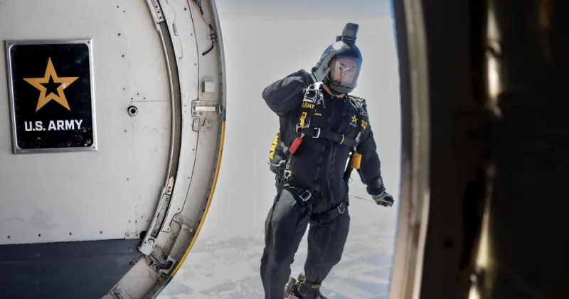 A flight with the U.S. Army Golden Knights Parachute Team