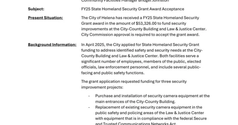 Read the requirements for Helena's tabled Homeland Security grant