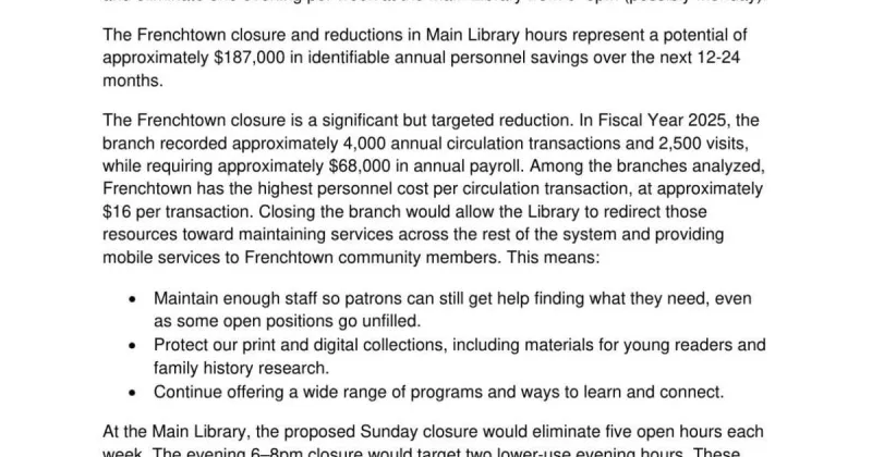 Library director's proposal for reducing services