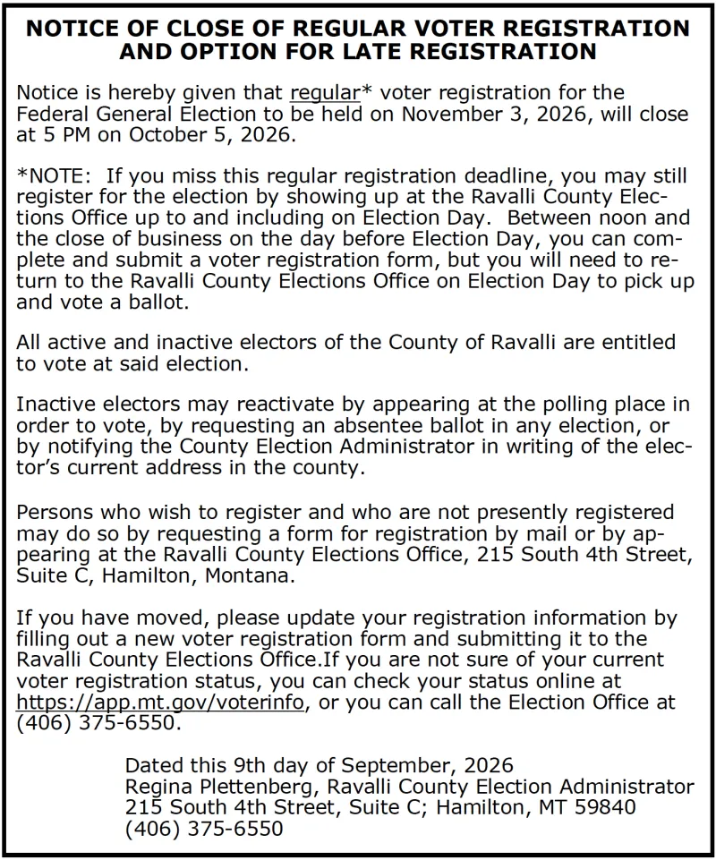 Notice of close of regular voter registration, option for late registration