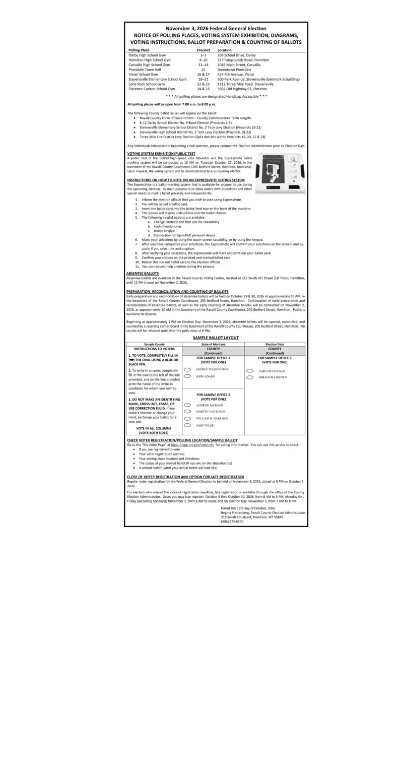 Notice of polling places, voting system exhibition