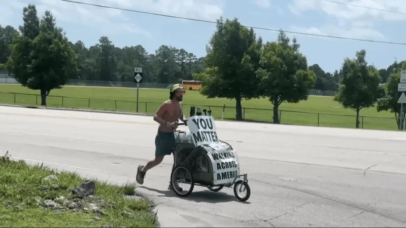 Man walking across U.S. for mental health, addiction awareness treks through Onslow County