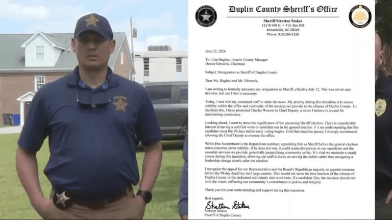 Duplin County sheriff files resignation letter, recommends chief deputy lead office