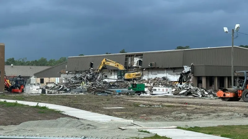Former Agriculture Department building demolished as new Pamlico County school rises