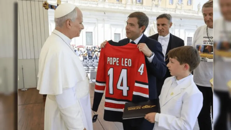 Farley meets Pope Leo XIV in Vatican City, presents Tar Heel honor and Hurricanes jersey