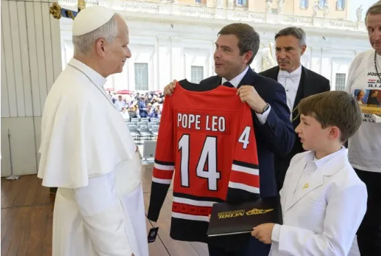 Commissioner Luke Farley Presents Pope Leo XIV With Hurricanes Championship Jersey