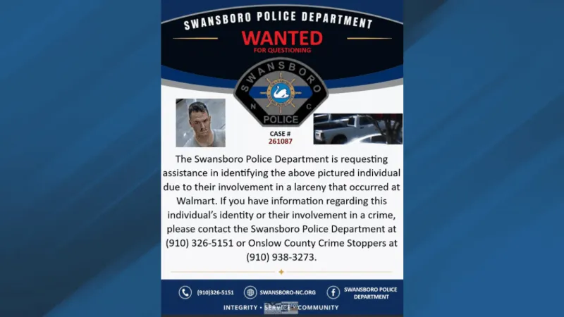 Public asked to help ID person sought in Swansboro Walmart larceny probe