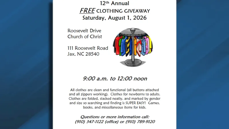 Roosevelt Drive Church of Christ to hold free clothing giveaway Aug. 1 in Jacksonville