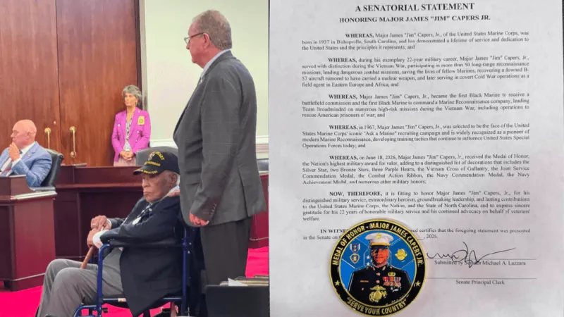 NC Senate ceremony honors Medal of Honor recipient Maj. Jim Capers, USMC (Ret.)