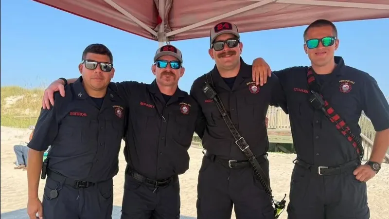 North Topsail Beach firefighters give a rehabbed sea turtle its surfside sendoff