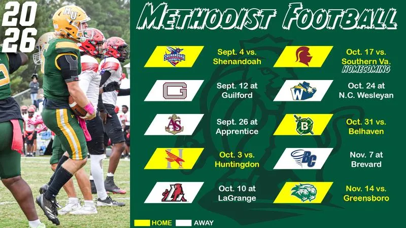 Methodist Football Announces 2026 Schedule