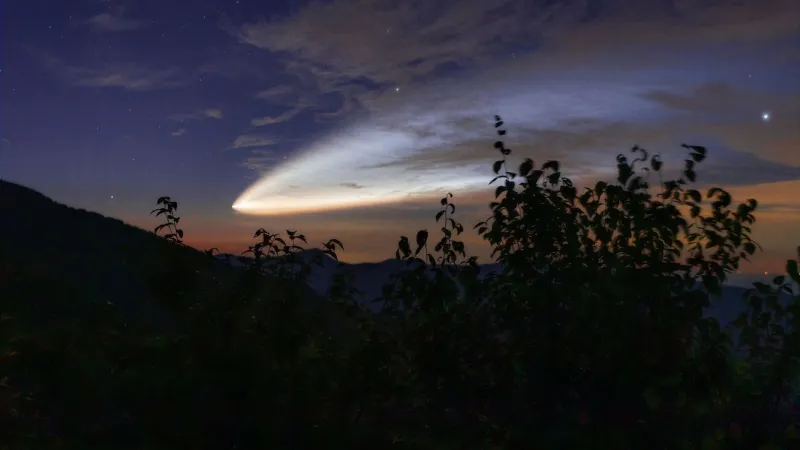 Space X Falcon 9 rocket seen in the early-morning sky of western North Carolina