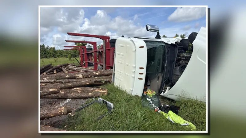 Truck rollover blocks both lanes on River Road in Craven County; no injuries reported