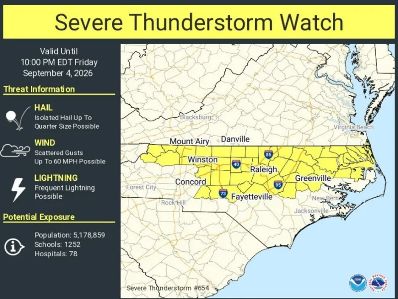 Johnston County Under Severe Thunderstorm Watch