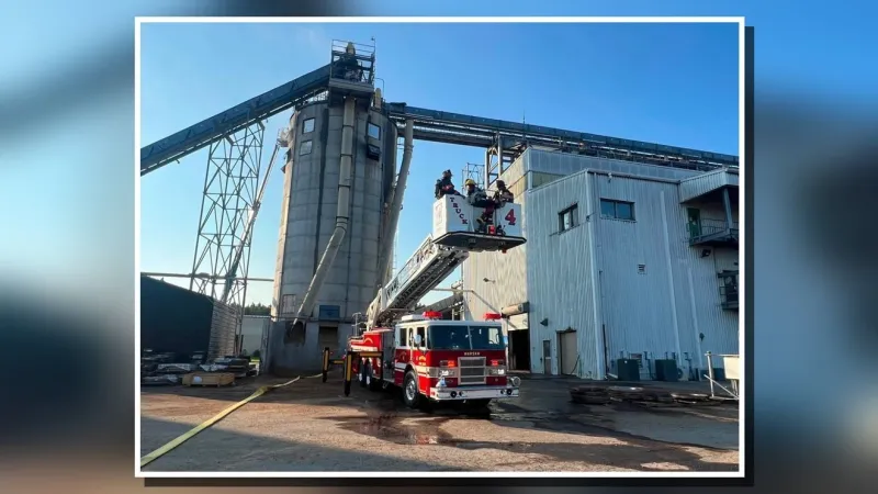 Fire crews battle pellet silo fire in Faison