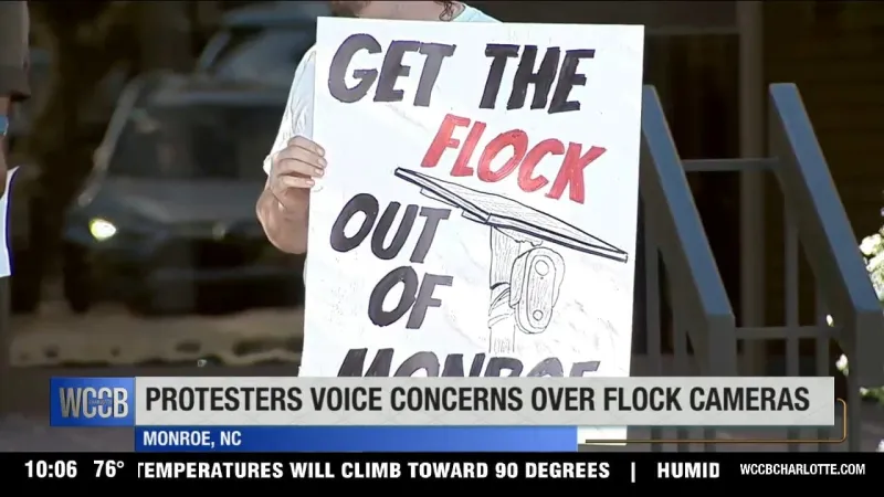 Protesters gather outside Monroe City Hall, demand city end its contract with Flock Safety