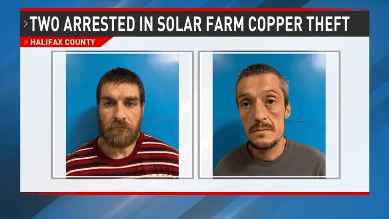 Two arrested after copper wire theft at Roanoke Rapids solar farm, deputies say