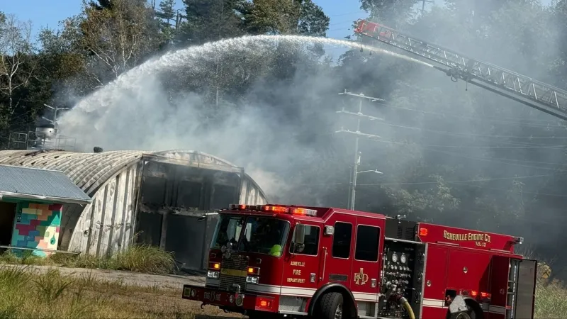 Crews respond to fire at White Duck Taco Shop that had been closed due to Helene