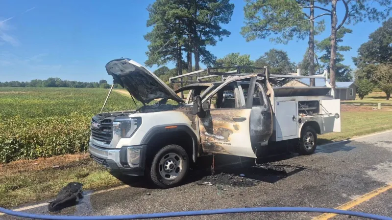 Flames spotted from service truck on Mitchell Road as crews respond in Wayne County