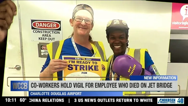 Airport workers in Charlotte hold vigil for employee who died on jet bridge