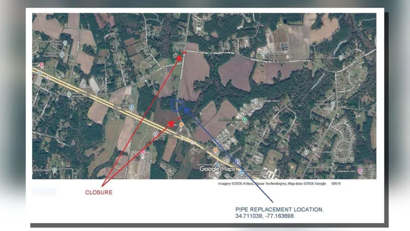 Belgrade Swansboro Road closure for pipe replacement through Wednesday