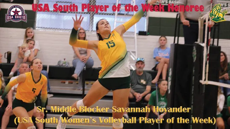 Earning Dominant Offensive Performances, Hovander Claims USA South Player of the Week for Women's Volleyball